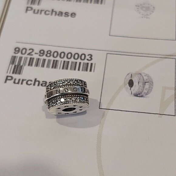 Pair of Auth PANDORA Sterling Silver Sparkling Pavé Lines & Logo Clip 799042C01 - Picture 1 of 12